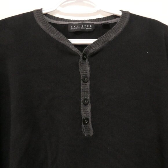 KENNETH COLE - Unlisted Production | 2XT | Black Henley Sweater | Grey Trim - Picture 4 of 14